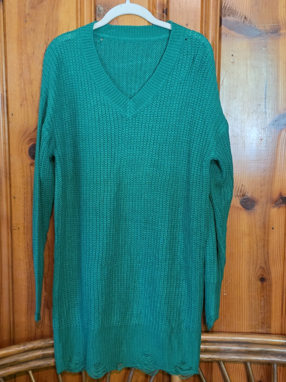 SHEIN Emerald Green V-Neck Long Sleeve Knit Dress